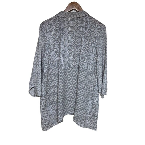 LOGO Lori Goldstein XL Button Down Tunic Top Geometric Print 3/4 Sleeve - Picture 3 of 11